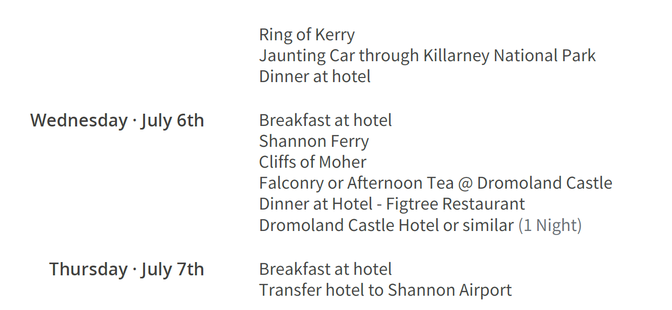 Ireland Heritage Tour Itinerary 2